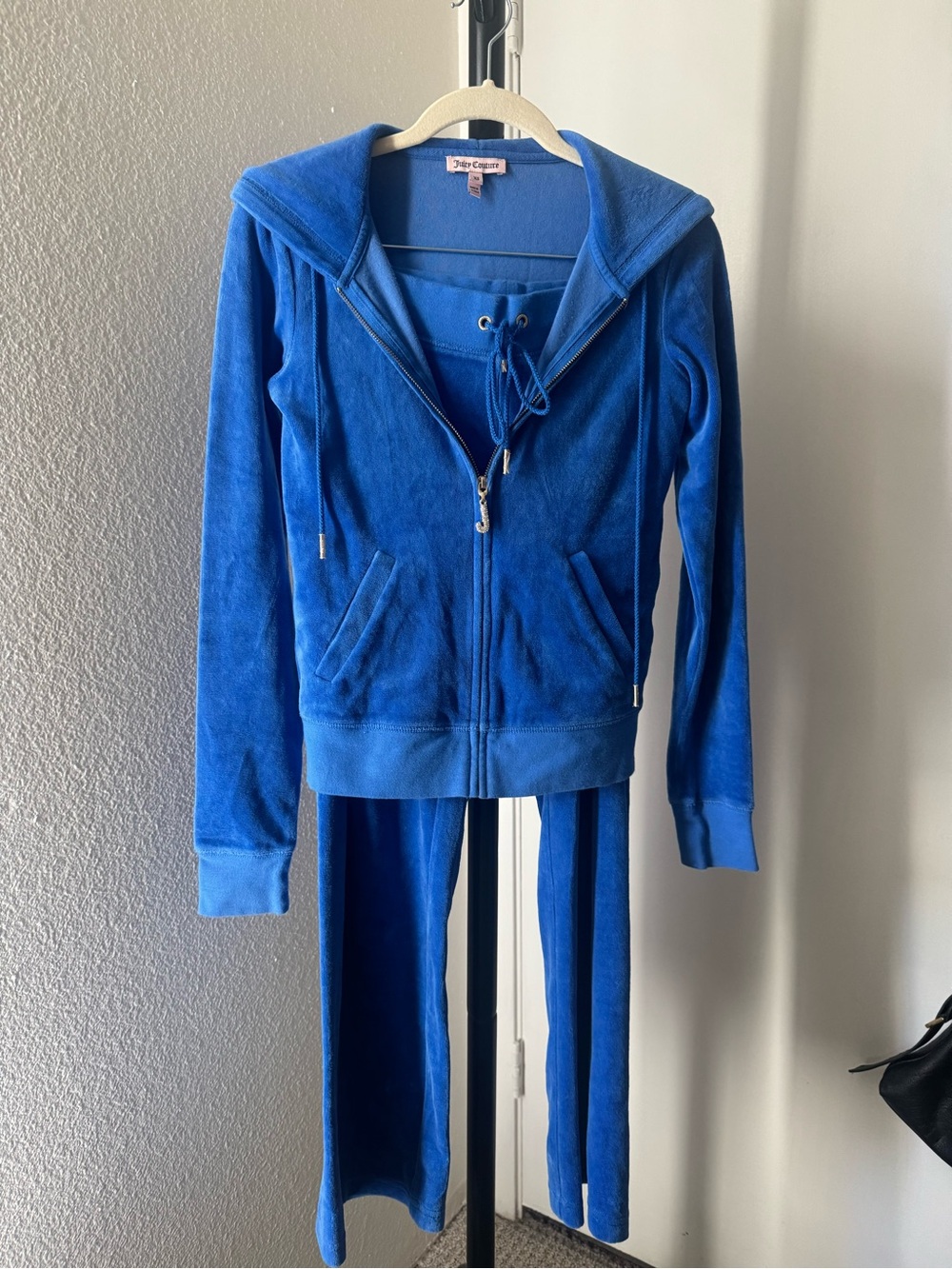 Vintage 2YK JUICY COUTURE Royal Blue Velour Zip Hoodie & Pants Tracksuit XS - Picture 1 of 6
